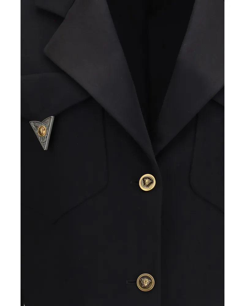 Versace Women's Blazer Cropped Wool Black Merino (ovis Aries) Jacket Black