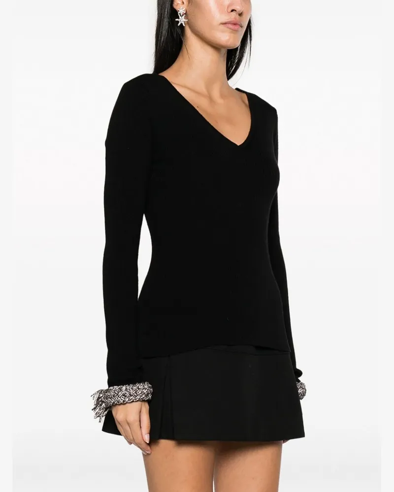 Giuseppe di Morabito Crystal-Embellished Merino Wool Sweater — Black Black