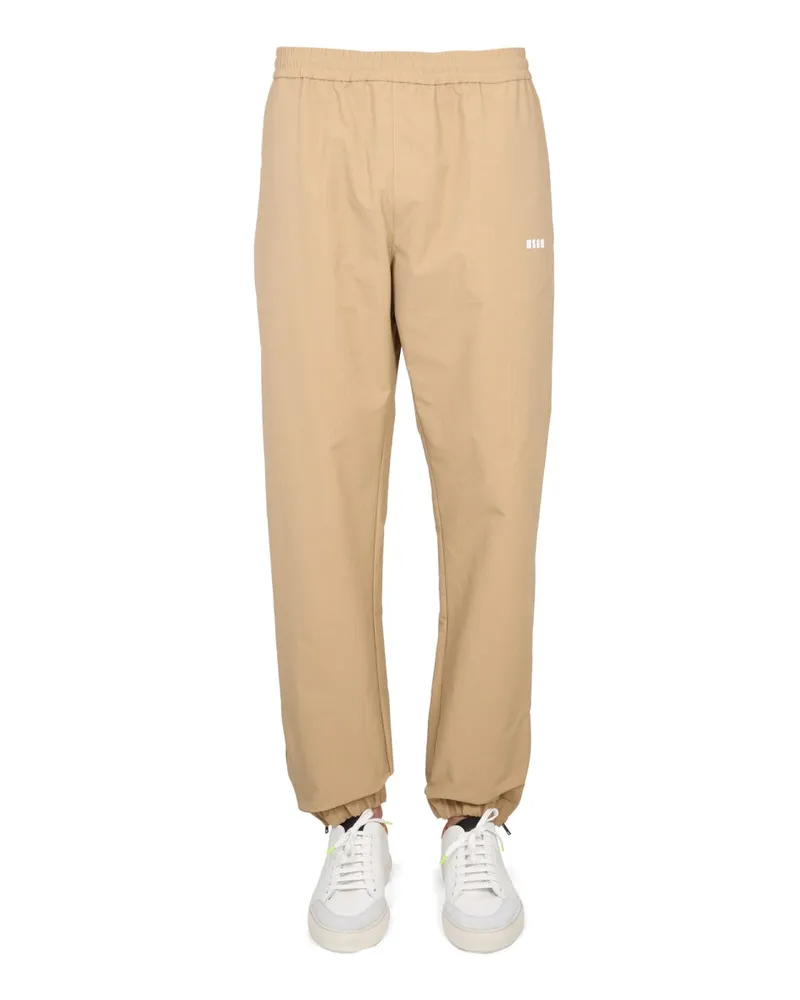 MSGM Logo-Detailed Trousers — Beige Beige