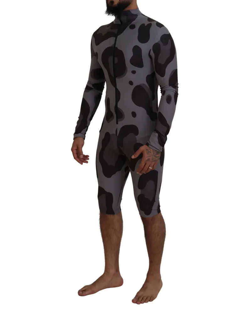 Dolce & Gabbana Men's Gray Patterned Polyester Wetsuit Swimwear Elastane Clothing Gray