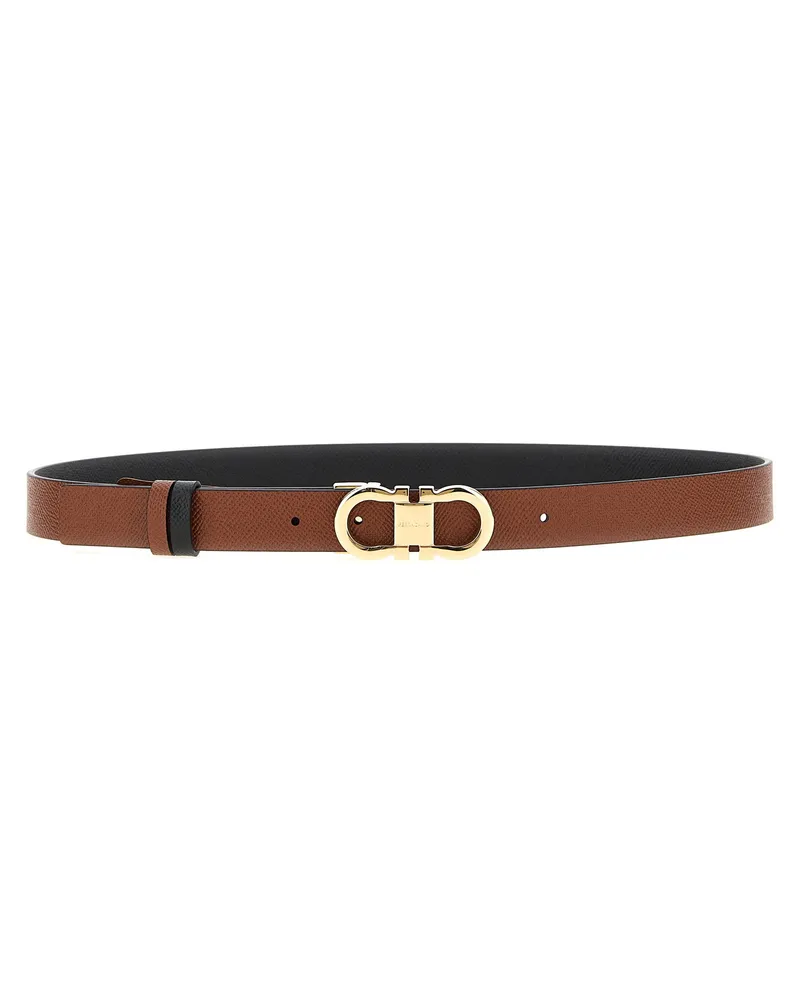 Ferragamo Reversible Hammered Leather Belt — Black Black