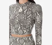 Snake-Print Logo Blouse — grey