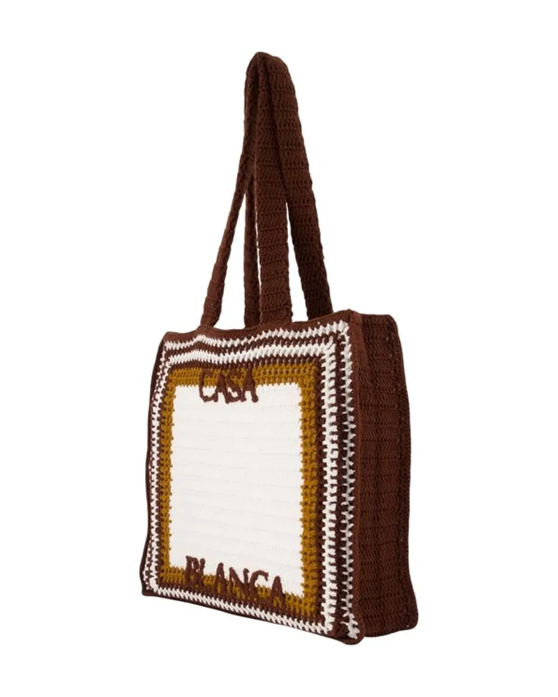 Casablanca Paris Unisex Crochet Shopper Bag -  Cotton Brown Totes-Shopping-Bags Brown