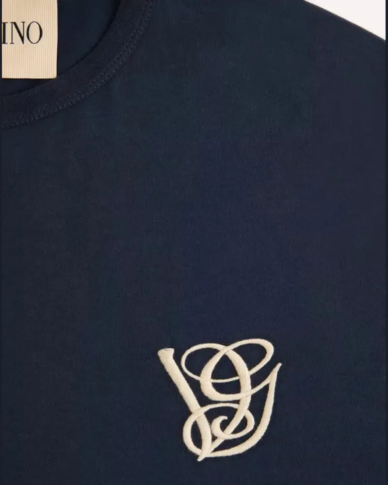 Valentino Garavani Logo-Embroidered T-Shirt — Navy Navy