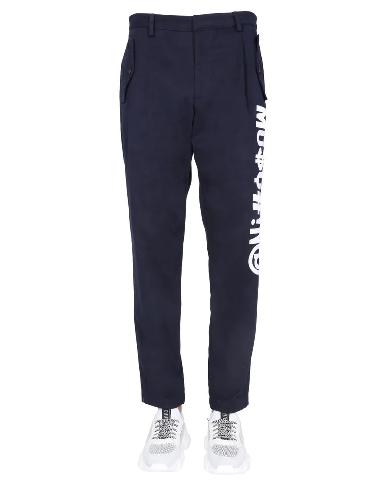 Moschino Symbols Logo Cotton Trousers — Blue Blue