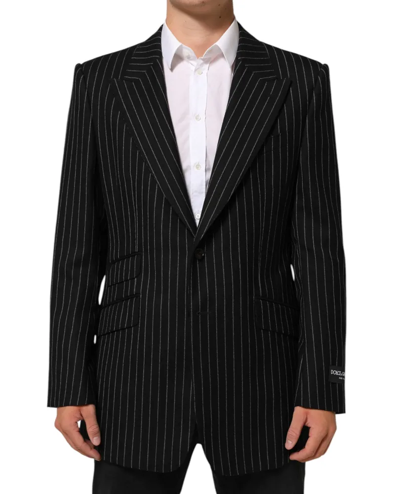 Dolce & Gabbana Men's Black Stripes 2 Buttons Suit Jacket Blazer Pl+wo Black
