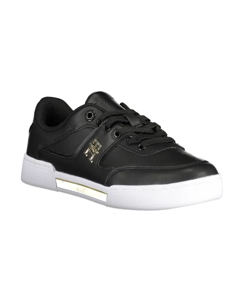 Tommy Hilfiger Logo-Detailed Leather Sneaker — Black Black