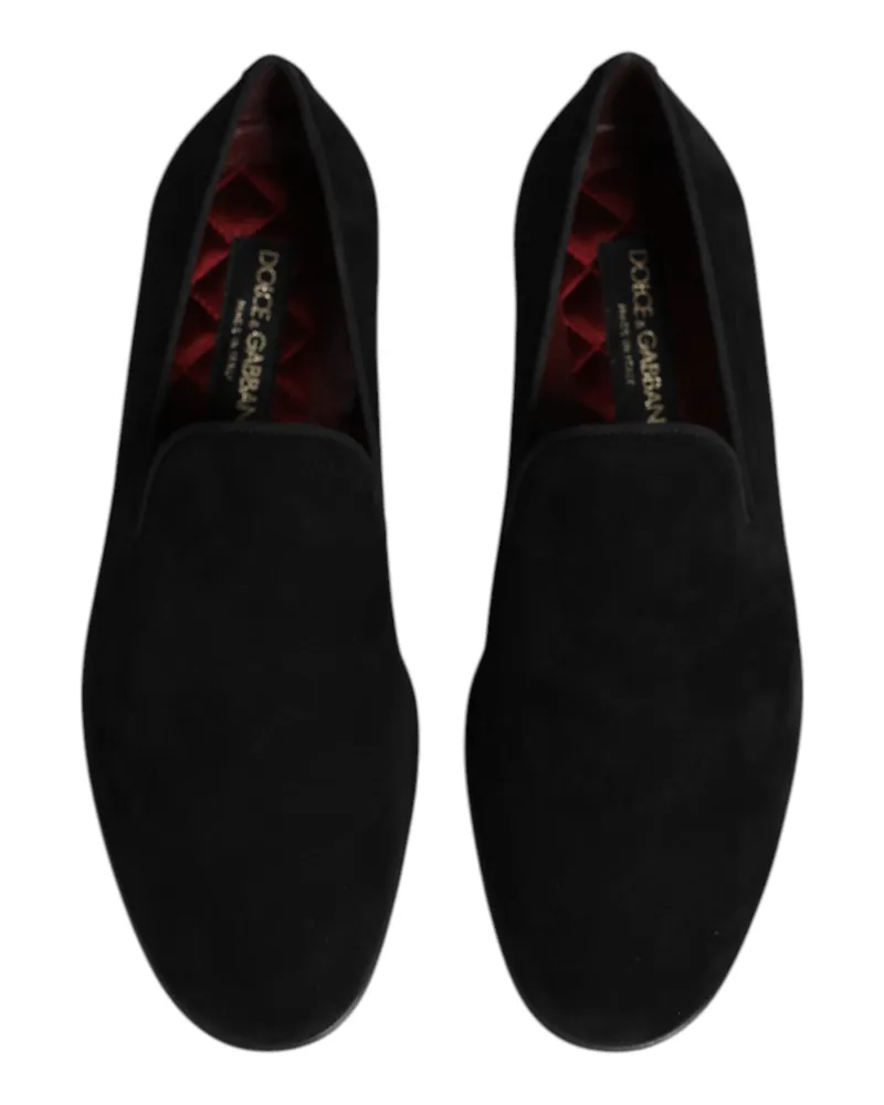 Dolce & Gabbana Men's Black Suede Slip On Loafers Formal Shoes Goat Leather Black