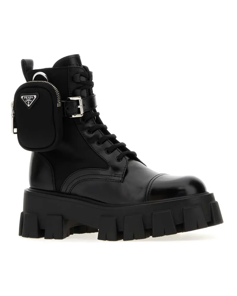 Prada Women's Black Leather And Re-Nylon Boots Nero Vitello-Poliammide Riciclat Stivali Black