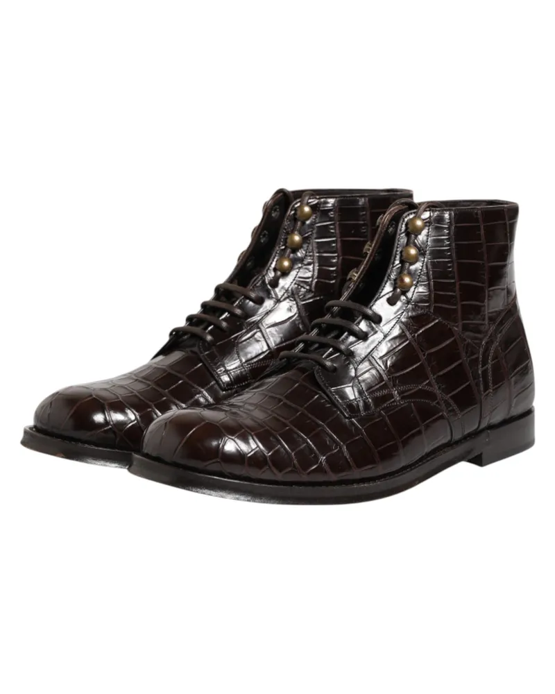 Dolce & Gabbana Crocodile Leather Lace-Up Boots — Brown Brown