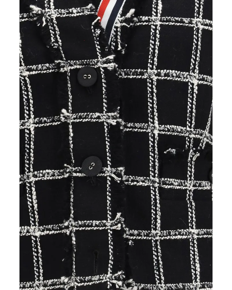Thom Browne Checked Tweed Cardigan Jacket — Black Black