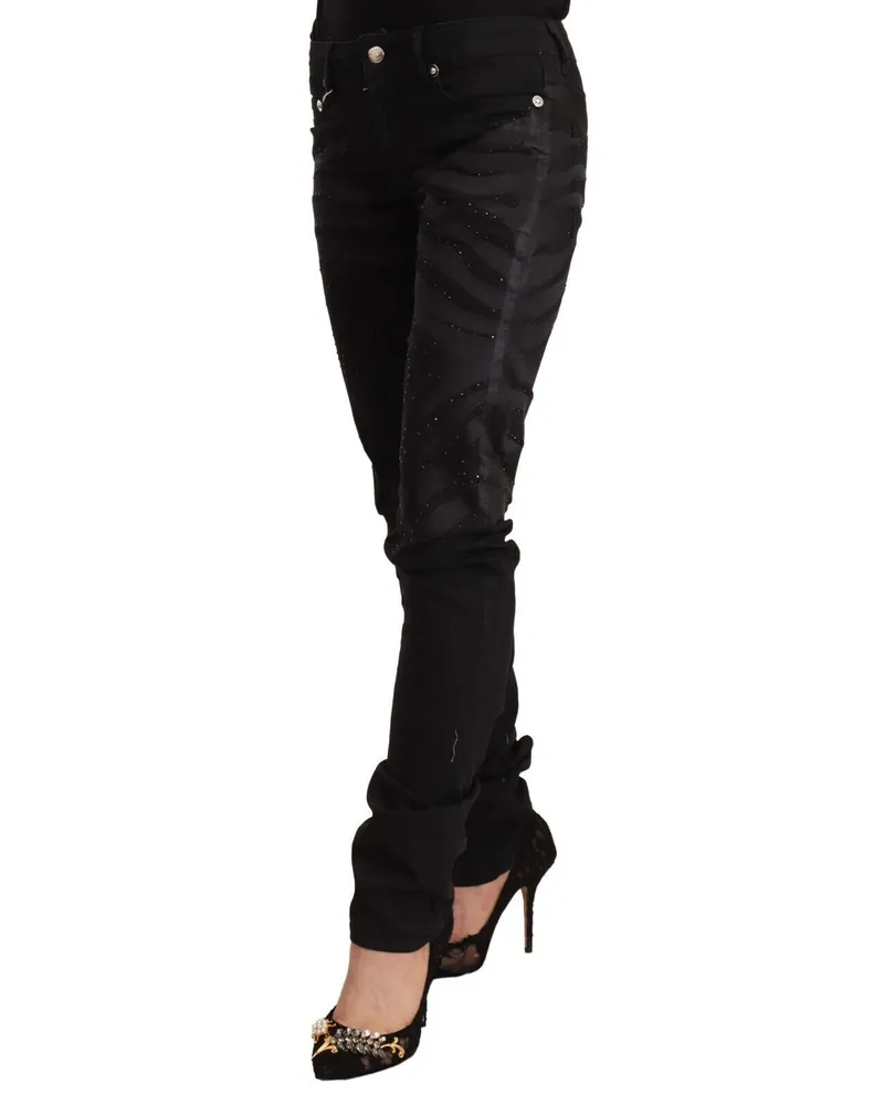Just Cavalli Women's Black Mid Waist Embellished Skinny Jeans Cotton Elastane Clothing Black
