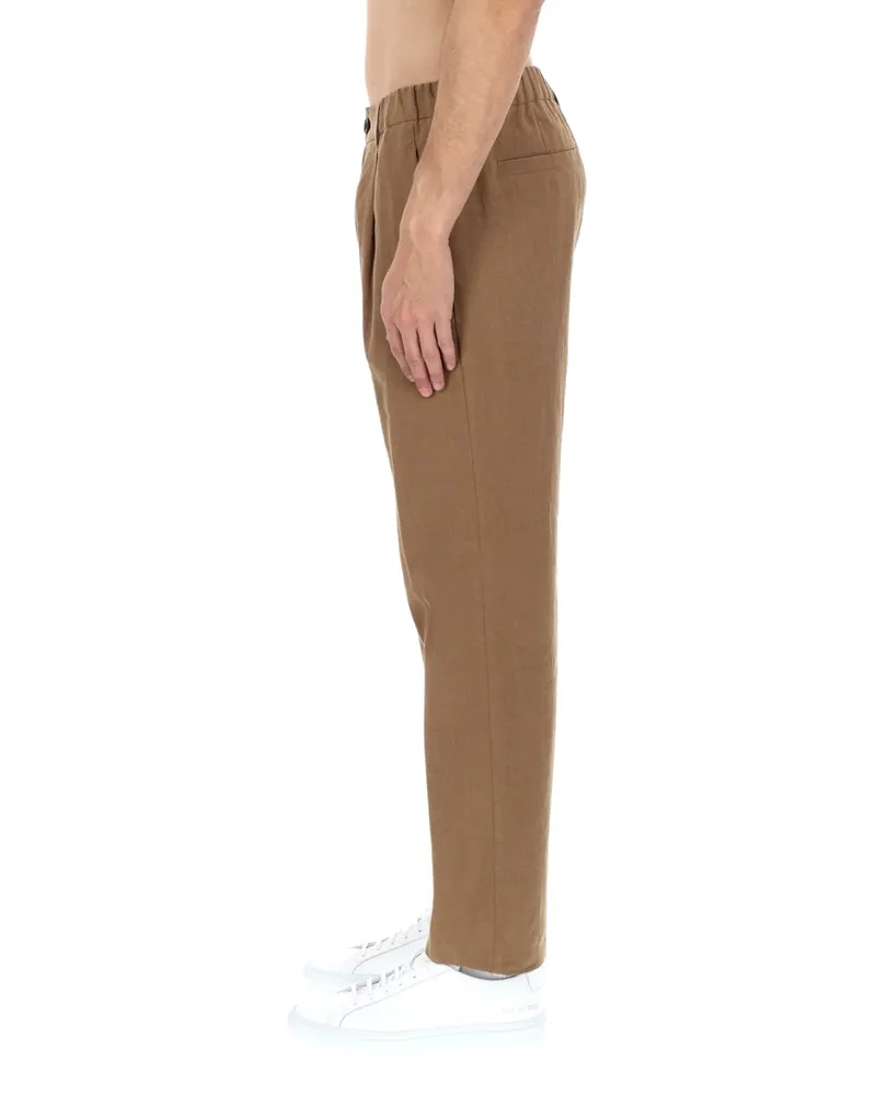 Herno Tailored Linen-Cotton Trousers — Brown Brown