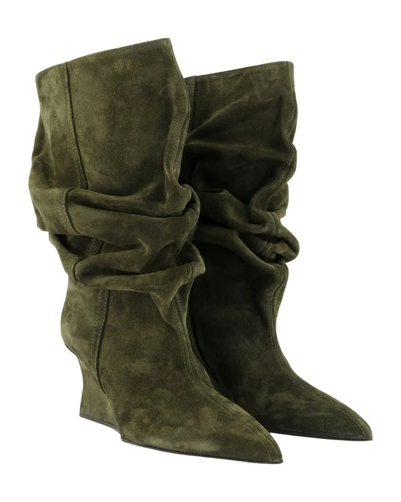 Balmain Women's Wedge Ankle Boots -  Leather Khaki Calfskin Shoes Ankle-Boots Khaki