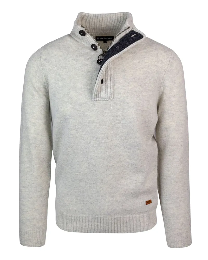 Barbour Men's Half-Zip Knit Jumper Pearl Wool Jumpers Sweater Gray