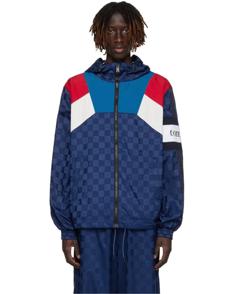 Tommy Hilfiger Men's Checkerboard Colour-Blocked Hooded Track Jacket Blue Clothing > Coats Blue
