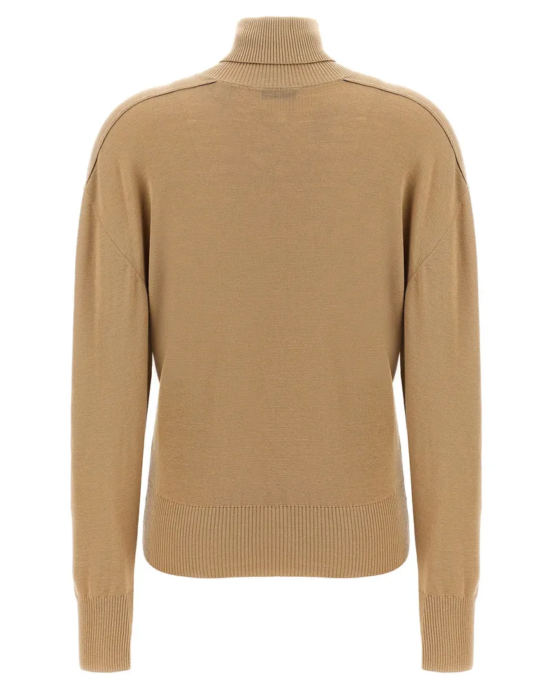Burberry Logo Intarsia Wool Turtleneck Sweater — Beige Beige