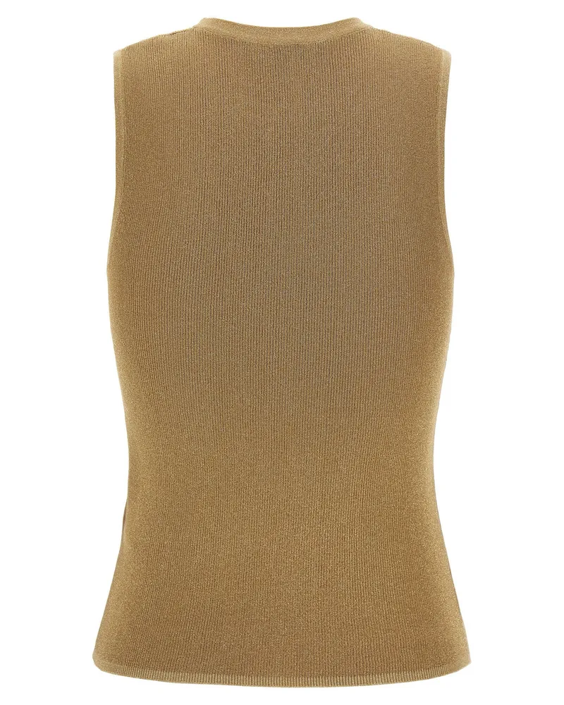 Max Mara Metallic-Ribbed Technical Tank Top — Gold Gold