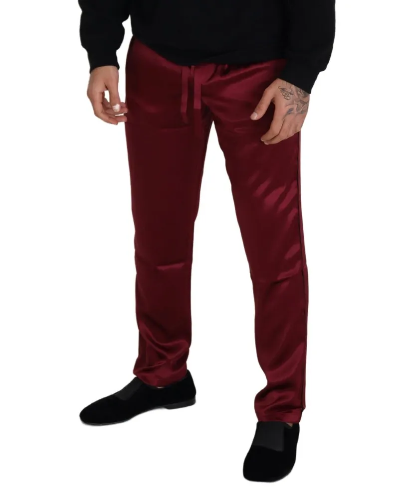 Dolce & Gabbana Men's Bordeaux Silk Dg Sleep Lounge Pants Burgundy