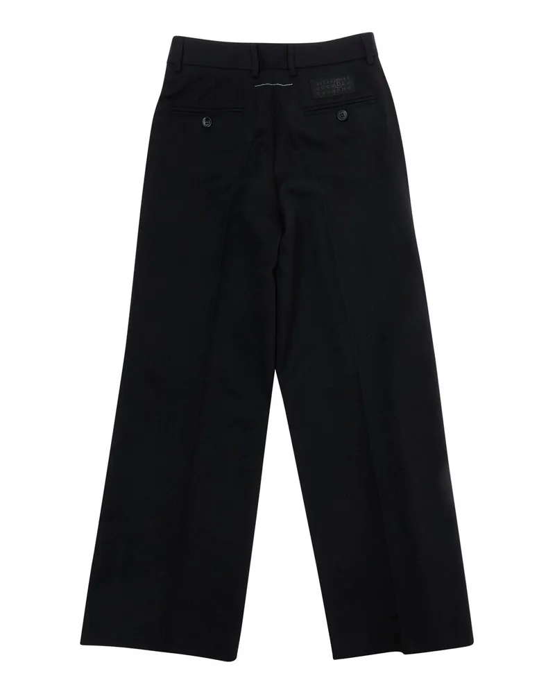 Maison Margiela Boys' Pants With Side Pockets, Black Hems Wool Trousers Black
