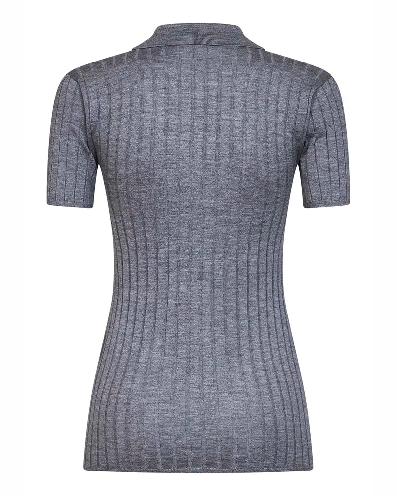 Totême Women's Polo Shirt Melange Grey Cashmere-Silk Tops Gray