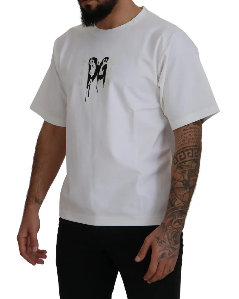 Dolce & Gabbana Men's White Logo Print Cotton Crewneck T-Shirt White