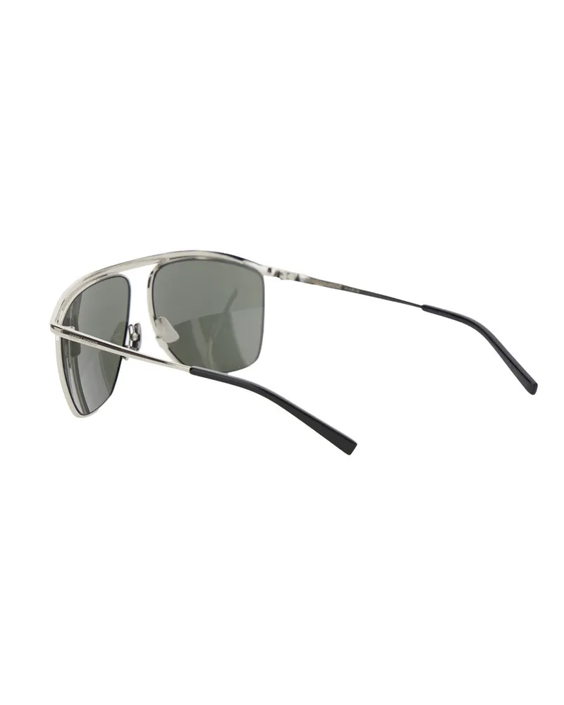 Saint Laurent Women's Metallic Aviator Sunglasses With Curved Top Bar Metal Silver