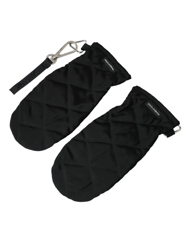 Dolce & Gabbana Women Black Quilted Nylon Wrist Length Mitten Gloves Black