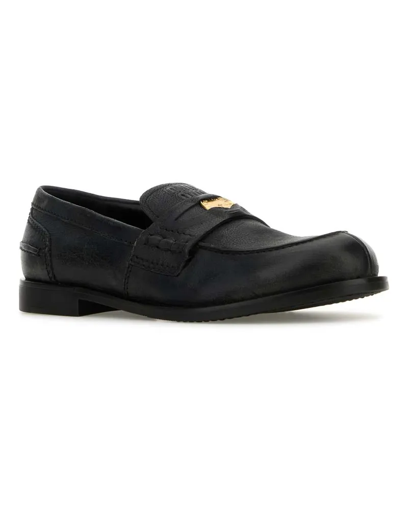 Miu Miu Women's Slate Leather Loafers Nero Vitello Mocassini Black
