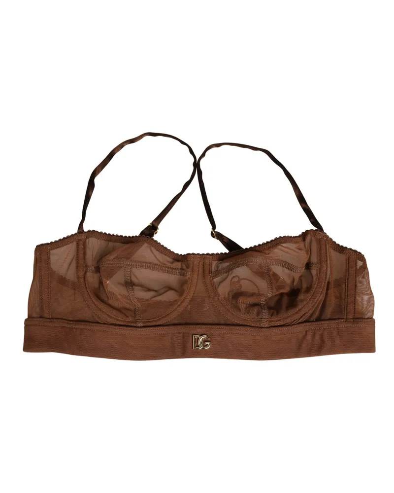 Dolce & Gabbana Women Brown Dg Logo Nylon Mesh Balconette Bra Underwear Elastane Clothing Brown