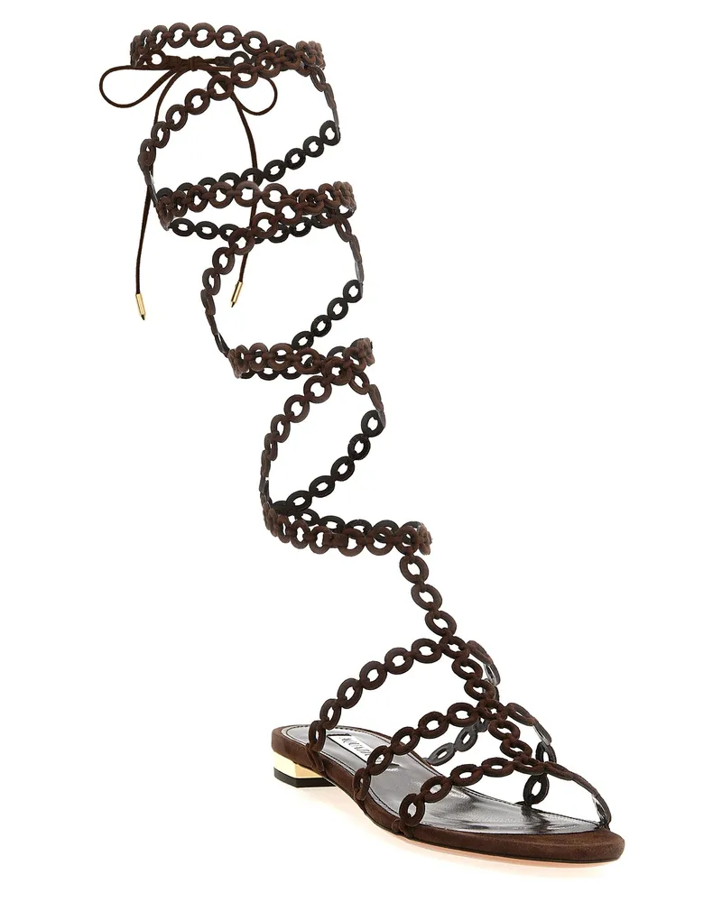 Aquazzura Women's Brown Goatskin Flat Sandals Brown