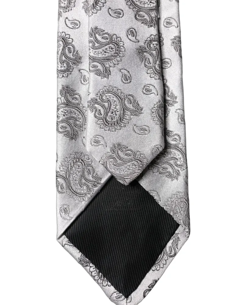 Dolce & Gabbana Silver Gray Paisley Silk Adjustable Men Tied Necktie Tie Gray