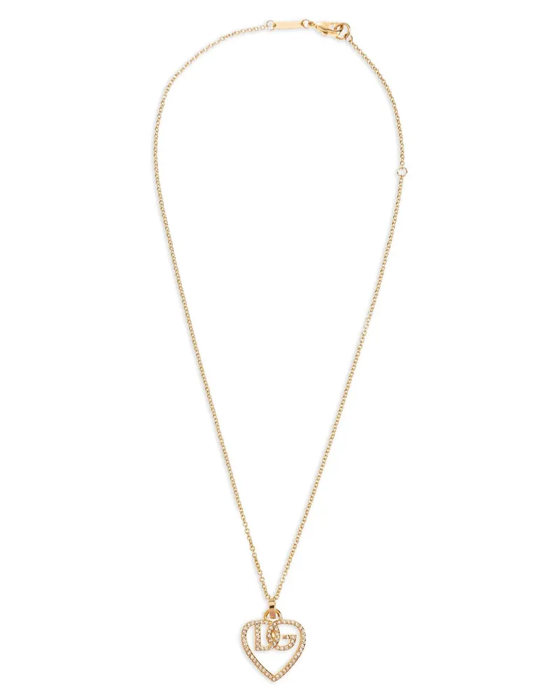 Dolce & Gabbana Rhinestone Logo Heart Pendant Necklace — Gold Gold