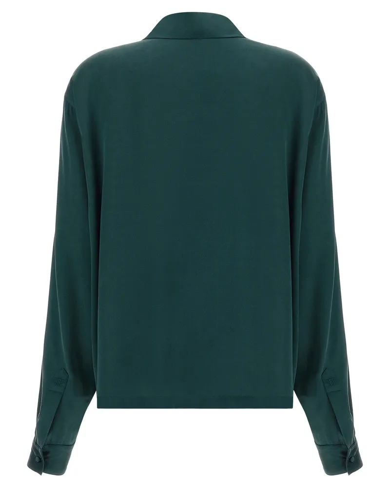 Tom Ford Silk Satin V-Neck Polo Shirt — Teal Teal