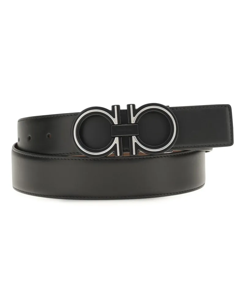Ferragamo Men's Belt Reversible Leather Patterned Navy Blue Calf Navy