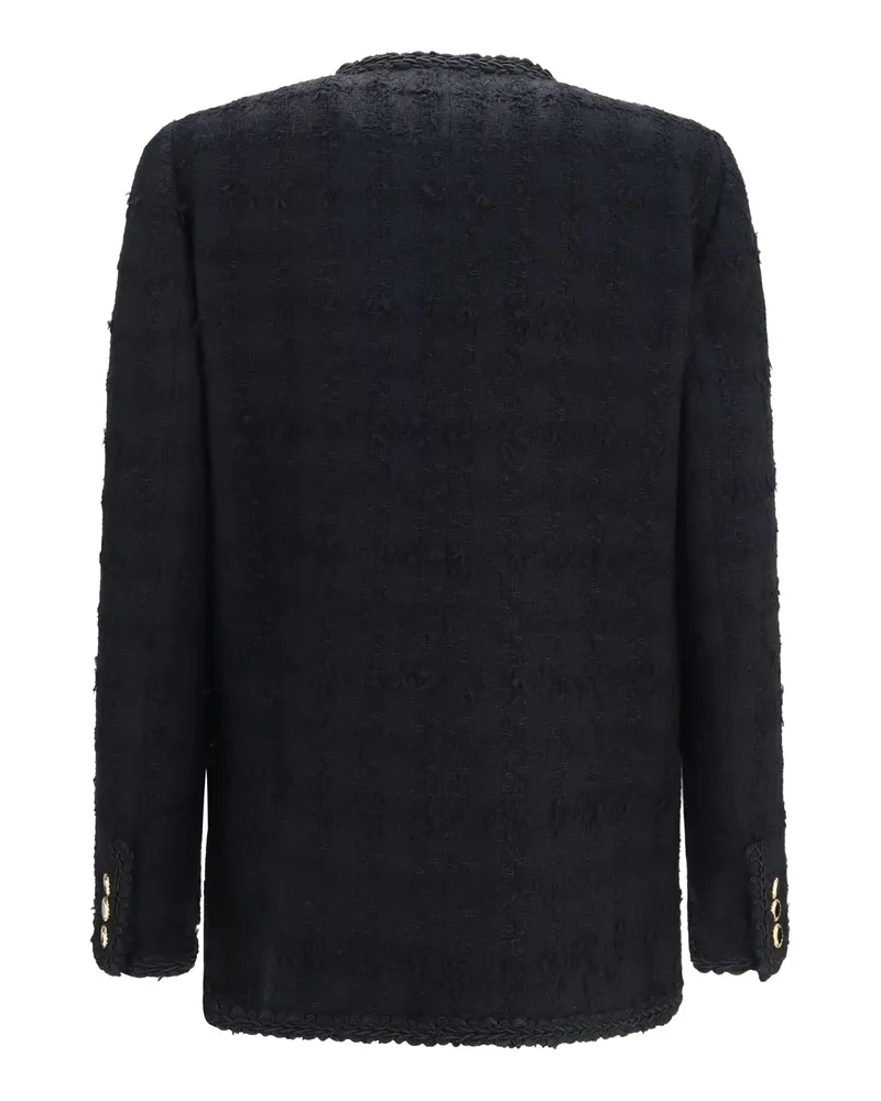 Alessandra Rich Double-Breasted Checked Bouclé Tweed Blazer — Black 