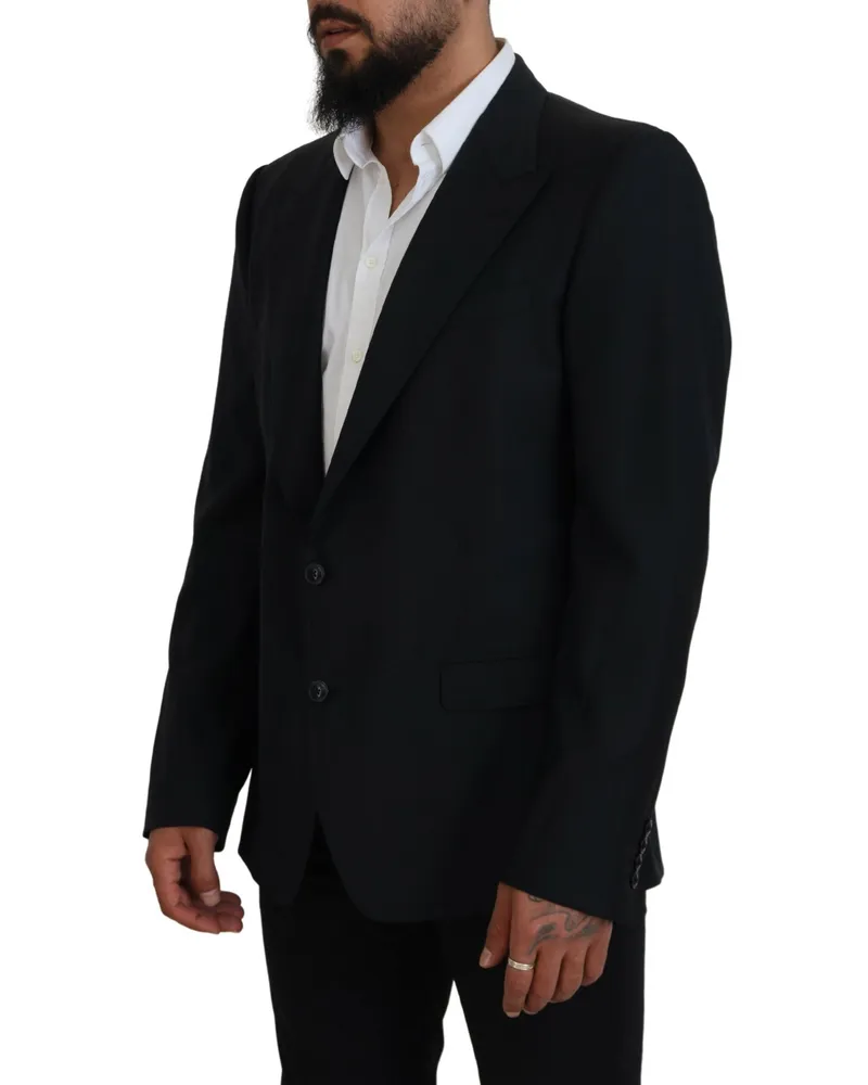Dolce & Gabbana Men's Dark Blue Wool Formal Sicilia Blazer Clothing Black