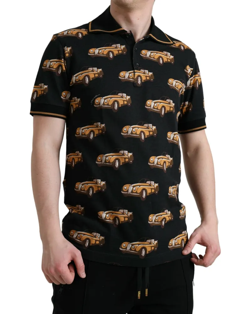 Dolce & Gabbana Men's Car-Print Cotton Polo Black Black