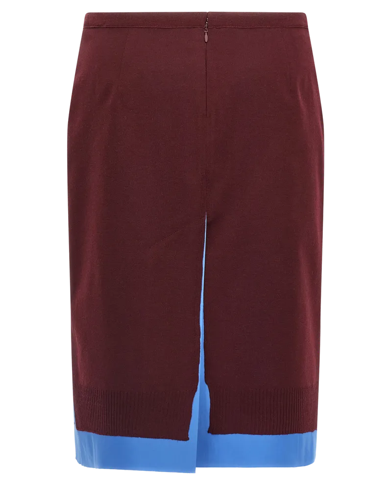 Miu Miu Women's Bordeaux Virgin Wool Midi Skirt Burgundy