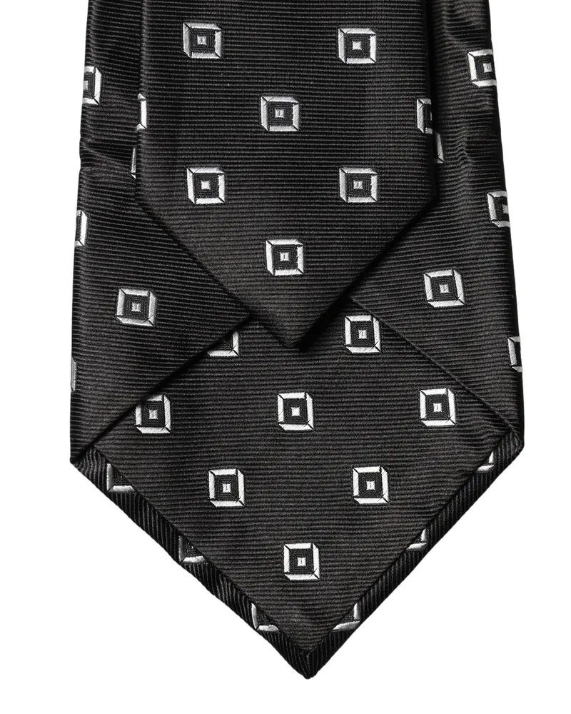 Dolce & Gabbana Black White Geometric Silk Adjustable Women Necktie Tie And Black