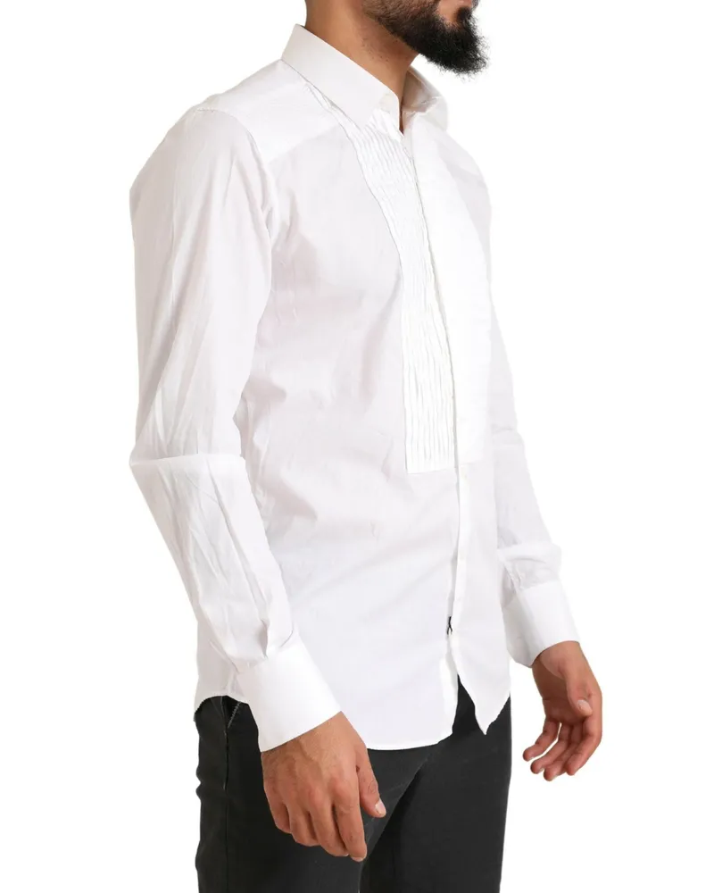 Dolce & Gabbana Men's White Gold Formal Cotton Tuxedo Dress Shirt White