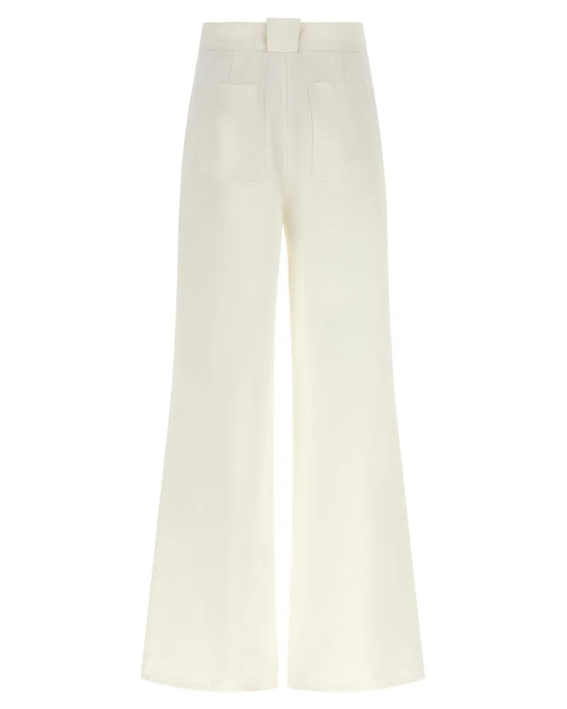Max Mara Wide-Leg Cotton Trousers — Cream Cream