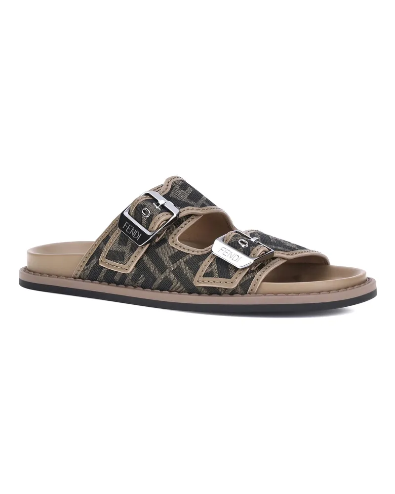Fendi Men's Ff Sandals Tabacco Nero+sand Multicolor