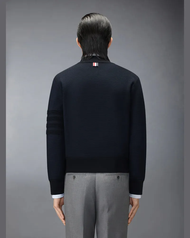 Thom Browne Men's Zip Up Bomber Jacket Merino Navy Blue Navy