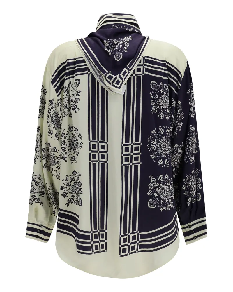 ALEMAIS Women's Banderra Silk Shirt With Scarf Ink Navy