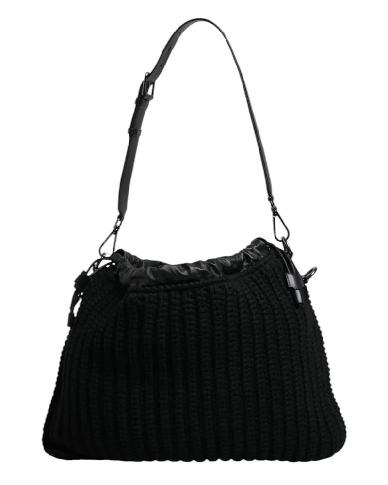 Dolce & Gabbana Women's Black Cashmere Knitted Leather Shoulder Bag Lamb Calf Black