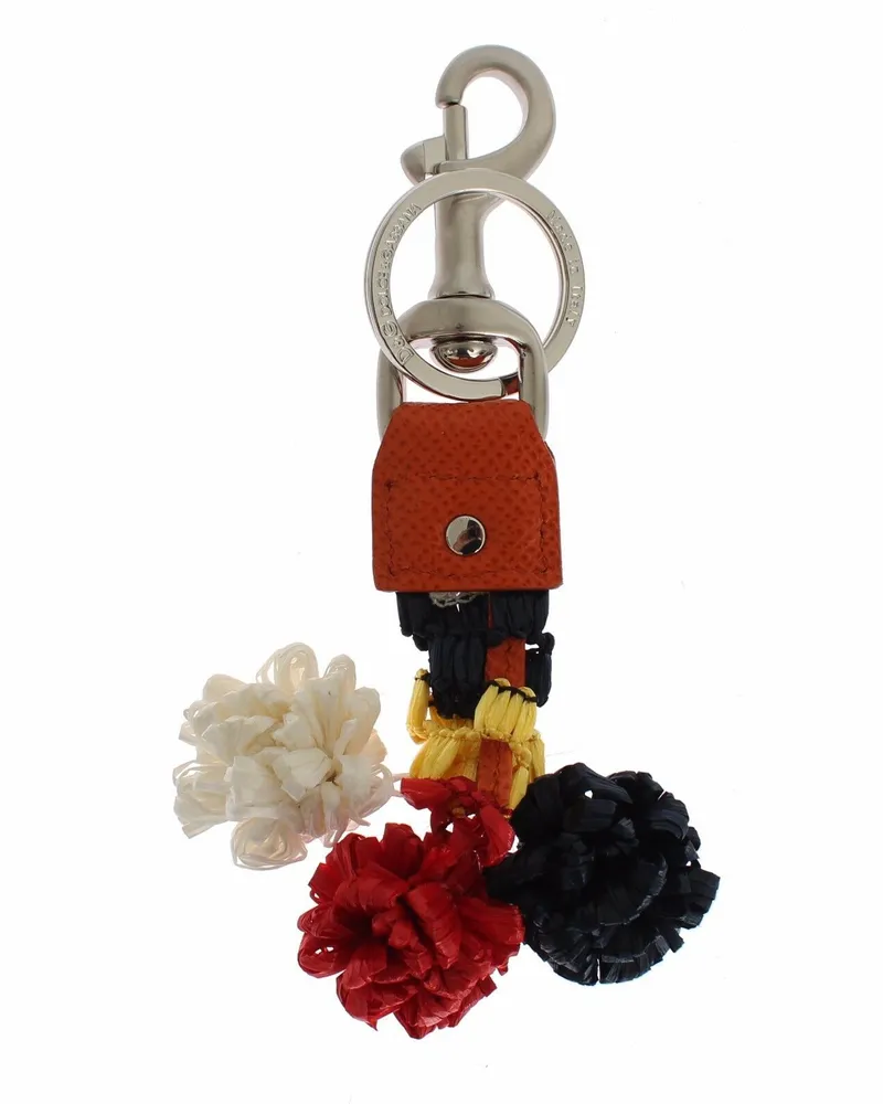 Dolce & Gabbana Women's Multicolor Raffia Leather Clasp Finder Chain Keyring Accessory Multicolor