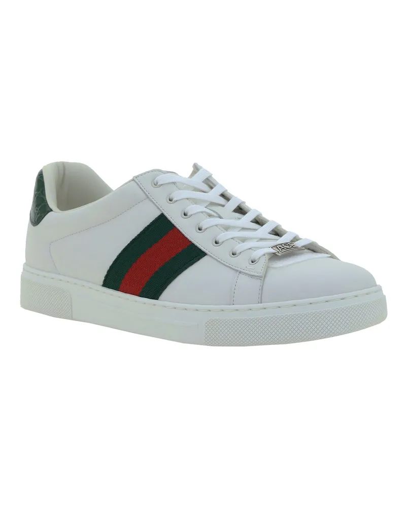 Gucci Men's Leather Sneakers, Calf Grey-White-Green Trainers Grey/white/green White