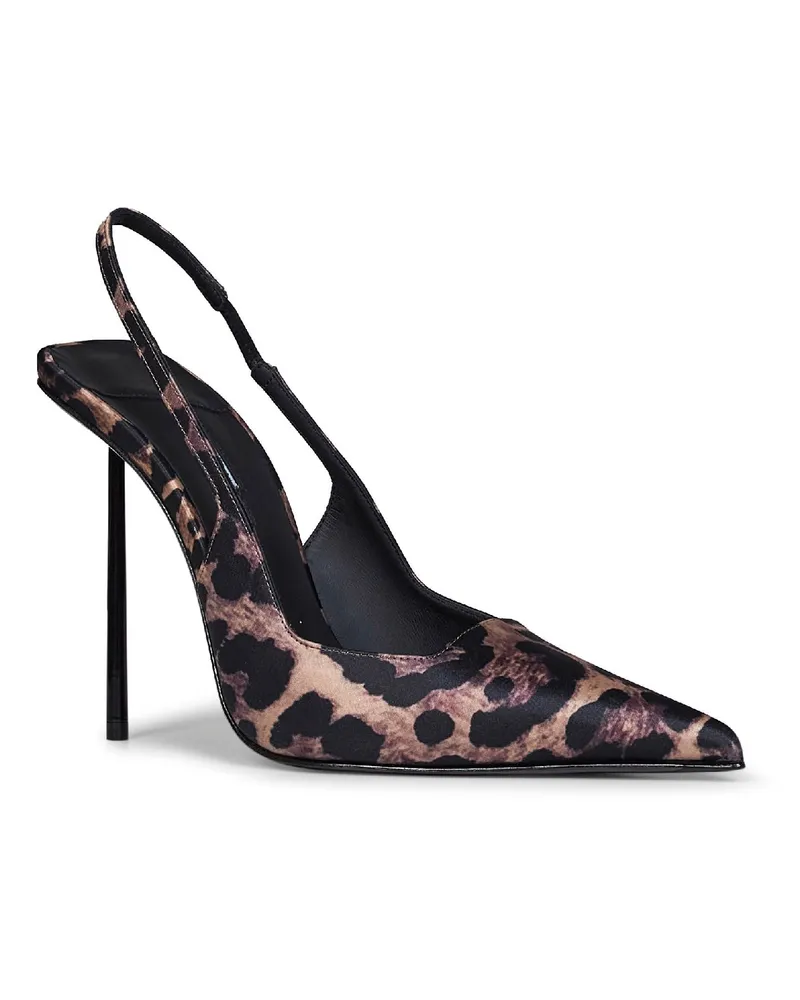 Le Silla Women's Slingback Pumps Amelia Leopard Satin Black Viscose High Heel Shoes Black