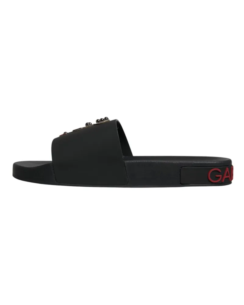 Dolce & Gabbana Men's Black Leather Slides Sandals Beachwear Shoes Black